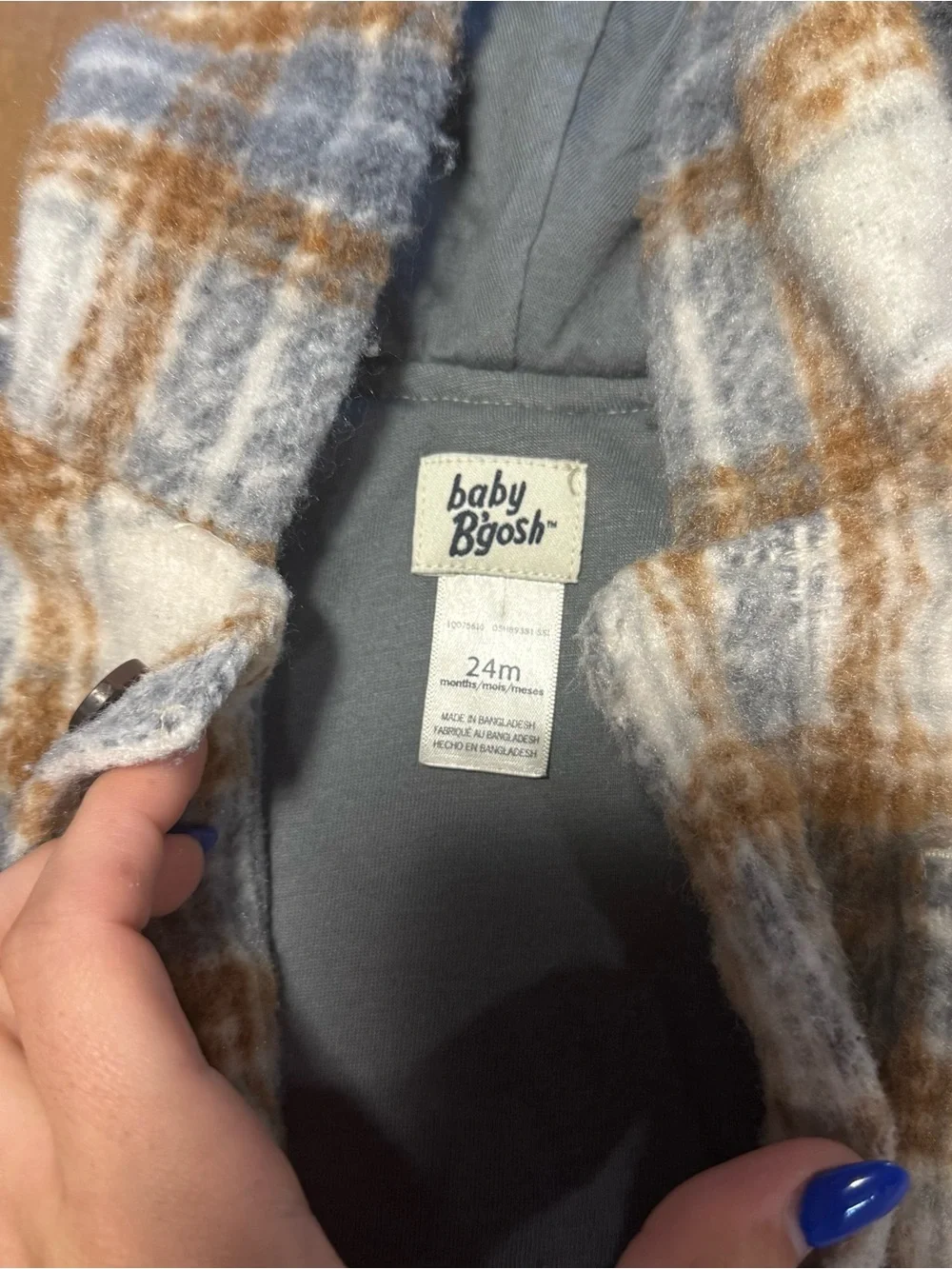 Baby B'gosh Hooded Plaid Puffer Jacket in Gray & Brown